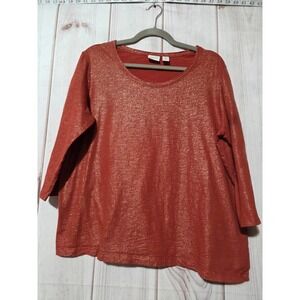 Zenergy by Chicos Orange Metallic Textured 34 Sleeve Top Women XL Chico's 3